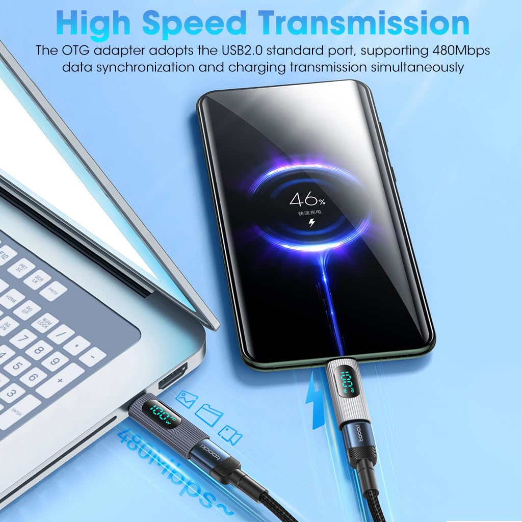 Verilux USB C Adapter USB C Male to Female USB C Adapter Support 480mbps Data Transfer, 100W PD Fast Charging with LCD Digital Display Compatible for MacBook Pro/Air, USB-C HUB/Dock