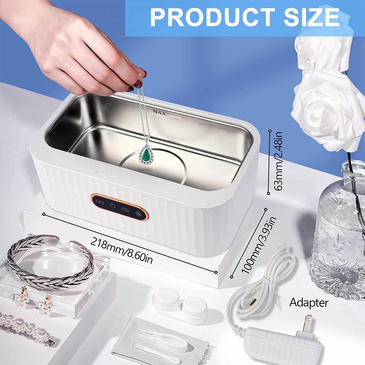 Serplex Ultrasonic Jewelry Cleaning, 400ml High-Frequency Pro Cleaner with 4 Modes, 47kHZ Household Cleaner with 304 Stainless Steel Chamber for Cleaning Dentures, Jewelry, Eyeglasses, Watches, Rings