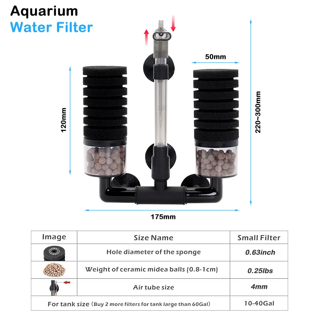 Qpets Aquarium Water Filter Fish Tank Internal Filters with Suction Cups Biochemical Filtration Cotton Columns Water Filter, Quiet Aquarium Water Filter with 4 Cotton Columns & Filtration Ball Pack