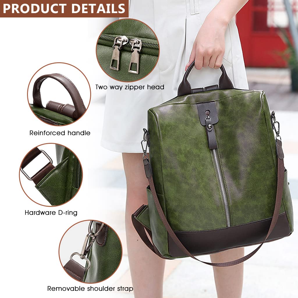 ZIBUYU Shoulder Backpack for Women, Girls Stylish Latest Soft PU Leather Shoulder Bag for Women, Girl Travel Backpack College Bag Purse Women and Girls Gift for Bag Backpacks - Green
