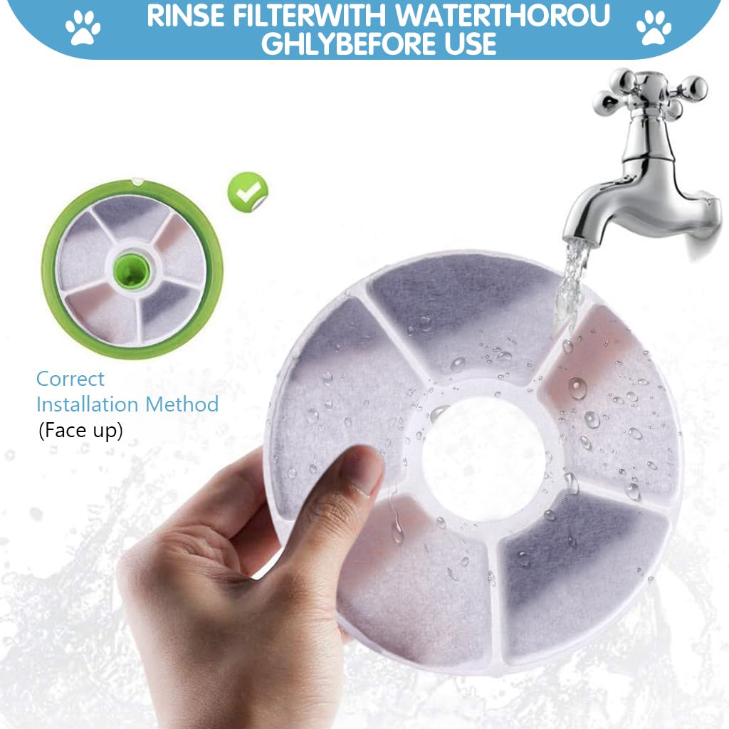 Qpets 4Pcs Cat Fountains Filter Element, Circular Non-Woven Cat Water Dispenser Filter Element Filter for Cat Fountain Filters, Activated Carbon Filter Element with Triple Filtration System