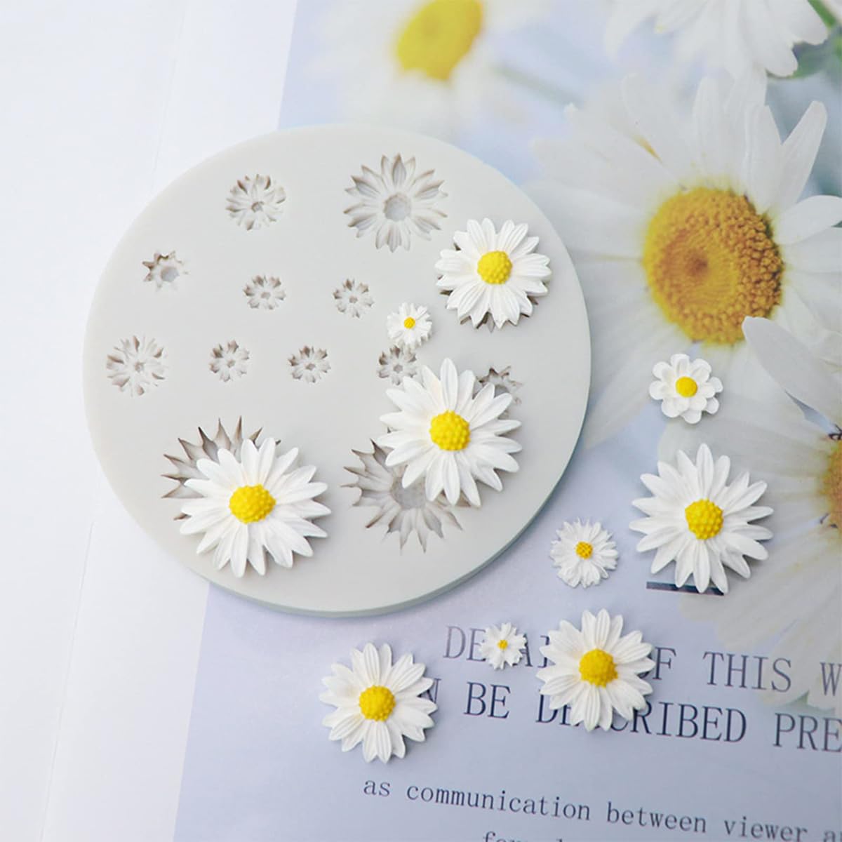 HASTHIP Flower Fondant Molds, Daisy and Small Flower Shaped Silicone Molds, Fondant Polymer Clay Candy Gummy Mold for DIY Polymer Clay and Cake Cupcake Decor Craft, Soap Crafting