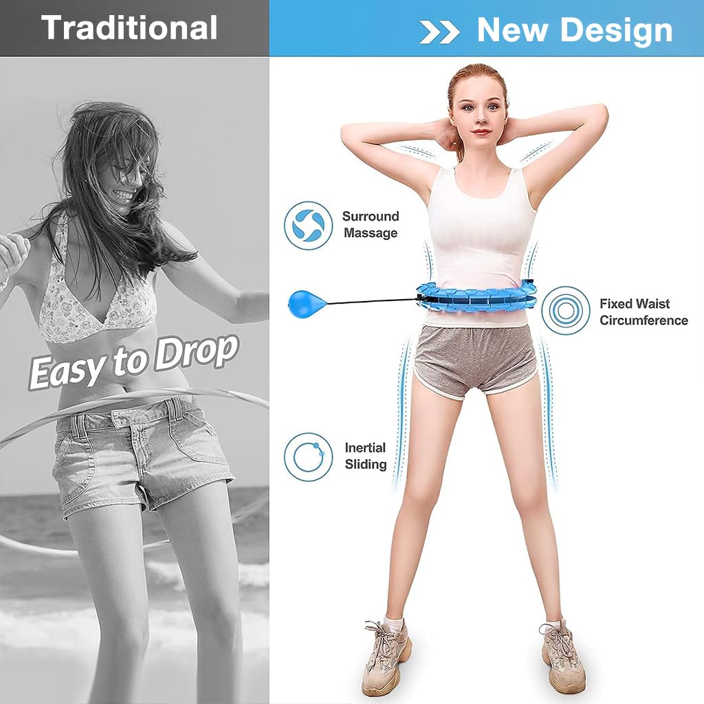 Proberos Hula Hoop for Adults Kids with Weighted Ball, 30 Knots Detachable Hula Hoop for Weight Loss Abdomen Massage Fitness Workout, Auto-Spinning Hula Hoop Ring for Waist Size Under 57in