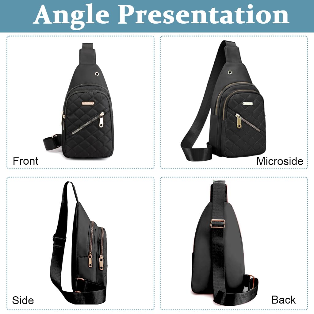 PALAY Crossbody Bag for Women Sling Bag for Women Crossbody Bag for Women Phone Bag Oxford Cloth Stylish Black Chest Bag Versatile Fashion Sling Bag Travel Shoulder Bags