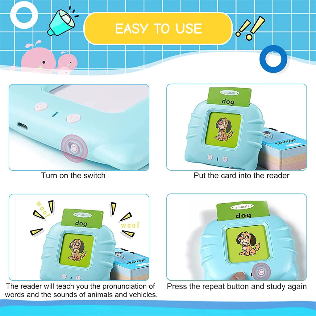 PATPAT Talking Flash Cards Learning Toys, English Words Learning Machine for Kids,Reading Machine with 112 Flash Cards Spelling Game Gifts for Preschool Kids Boys Girls Toddlers Age 2 3 4 5 6 7 8