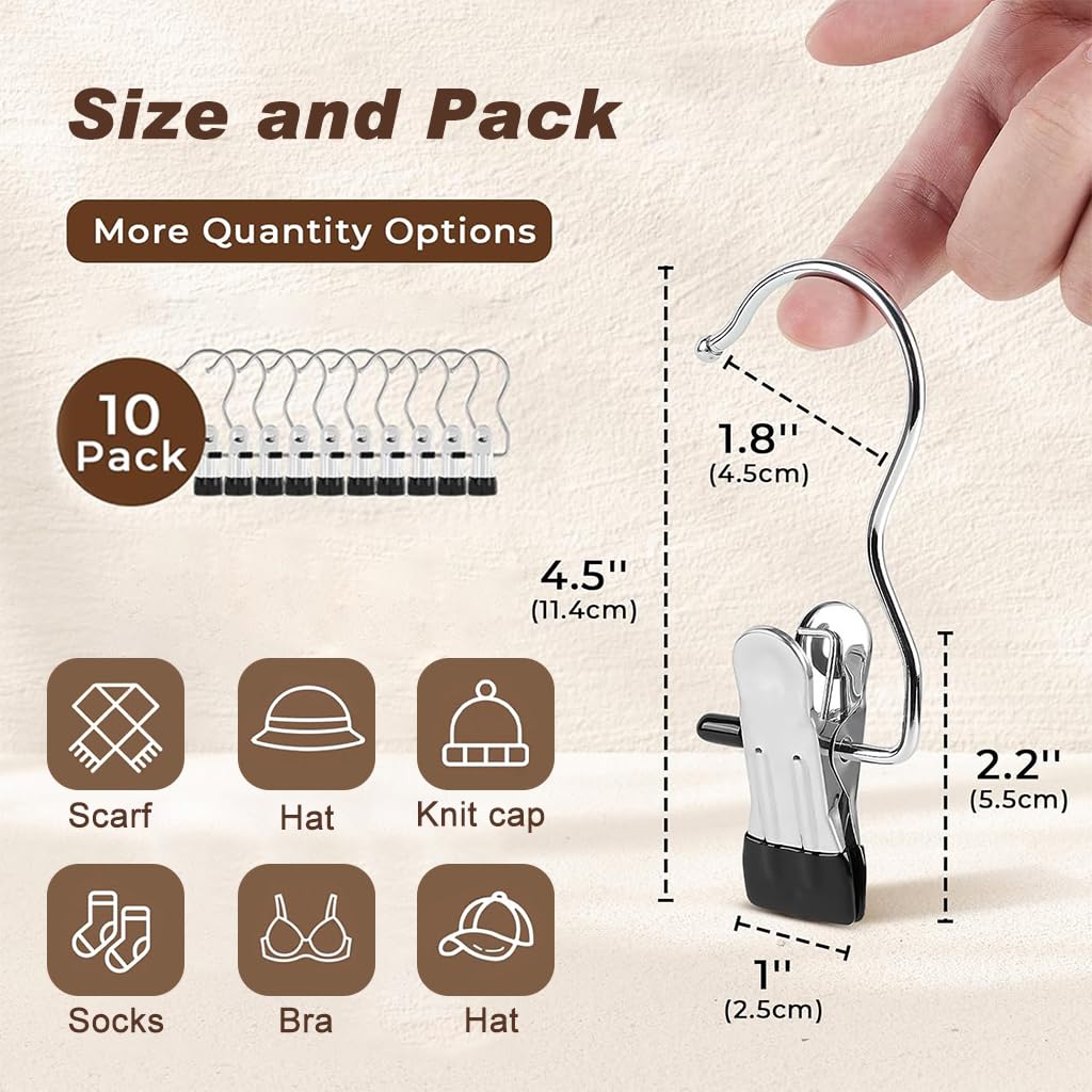 HASTHIP 10Pcs Wardrobe Clip Hangers Leggings Clip Hangers Rubber Coated Single Clip Hanger Hanging Clip Space Saving Hanger Closet Organizers for Leggings, Pants, Bras, Trouser