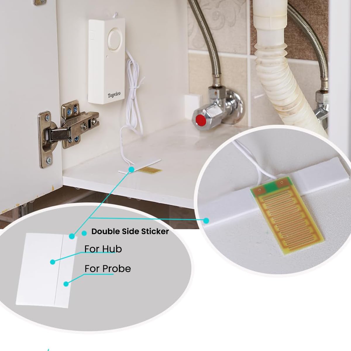Serplex Water Alarm Sensor Alarm for Water Tank Overflow 120dB Alarm, 9V Battery Powered Overflow Leak Alarm with Seperate Switch Control Senstive Metal Probe Overflow Leak Alarm