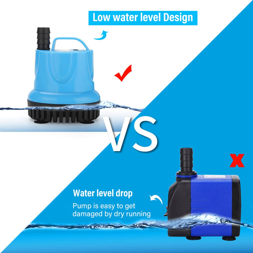 Qpets 3200L/H Submersible Water Pump Aquarium Water Pump for Water Changing Submersible Water Pump with Bottom Suction Cups Submersible Aquarium Air Pump for Fish Tank, Fountain