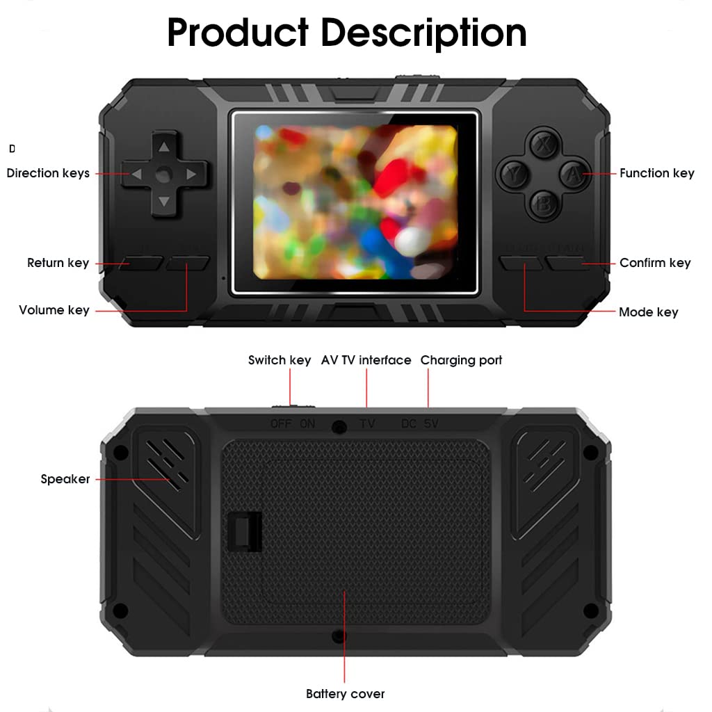 PATPAT Video Game Console for Kids Adults, 3'' Large Screen Built-in 520 HD Classic Retro Video Games, USB Rechargeable Electronic Game Player Gifts for Kids Birthday Christmas Gift Black