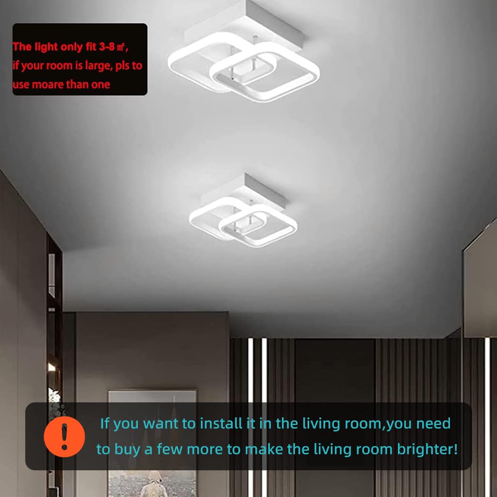 ELEPHANTBOAT Small Ceiling Light Modern LED Acrylic Square Ceiling Lamp, 22W 6000K White Light Lighting Fixtures for Hallway Small Asile Lamp Corridor Lights Bedroom Kitchen Living Room (Cool White)