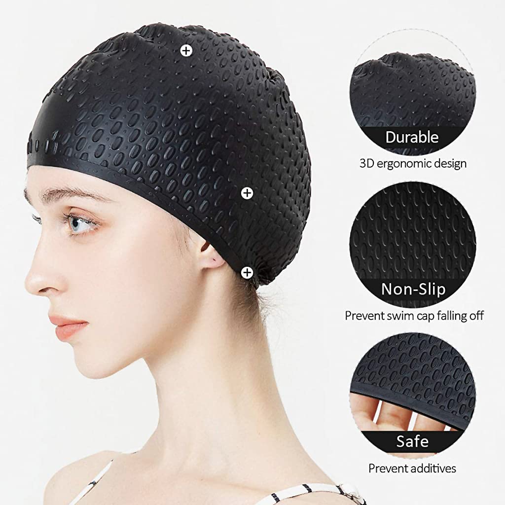 Proberos Silicone Swim Cap, Classic Silicone Swimming Cap for Adults, Swimming Cap Long Hair, Swimming Pool Cap, Waterproof Silicone Swimming Cap for Adult Woman and Men Easy Fit