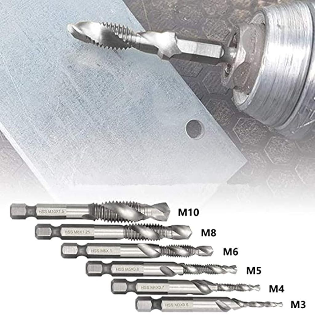 Serplex 6 Machine Screw Tap Set HSS Titanium Spiral Flute Drill Taps Metric M3 M4 M5 M6 M8 M10 Thread Tapping Tool 1/4