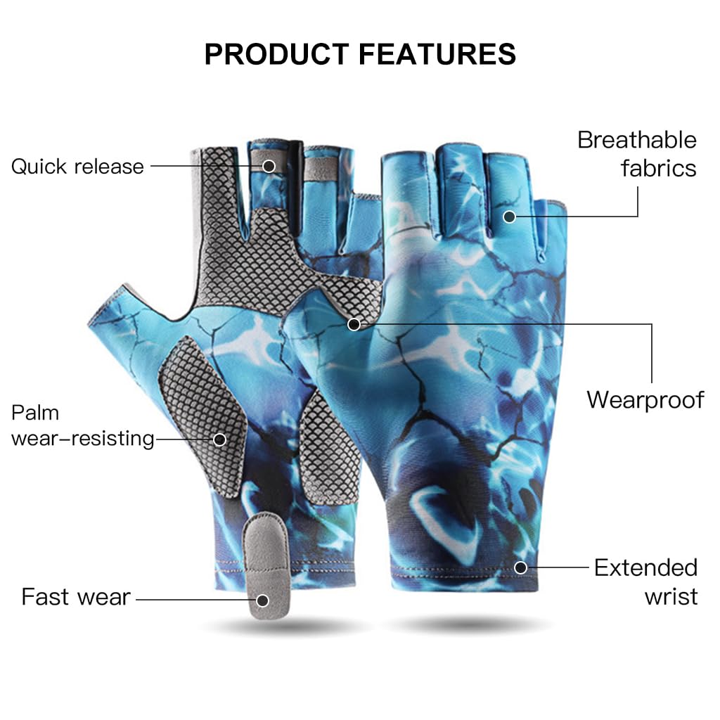 Proberos Outdoor Sports Anti-Slip Fishing Gloves, UV Protection Fishing Fingerless Gloves UPF50+ Sun Gloves Men Women for Kayaking, Hiking, Paddling, Driving, Canoeing, Rowing (XL)