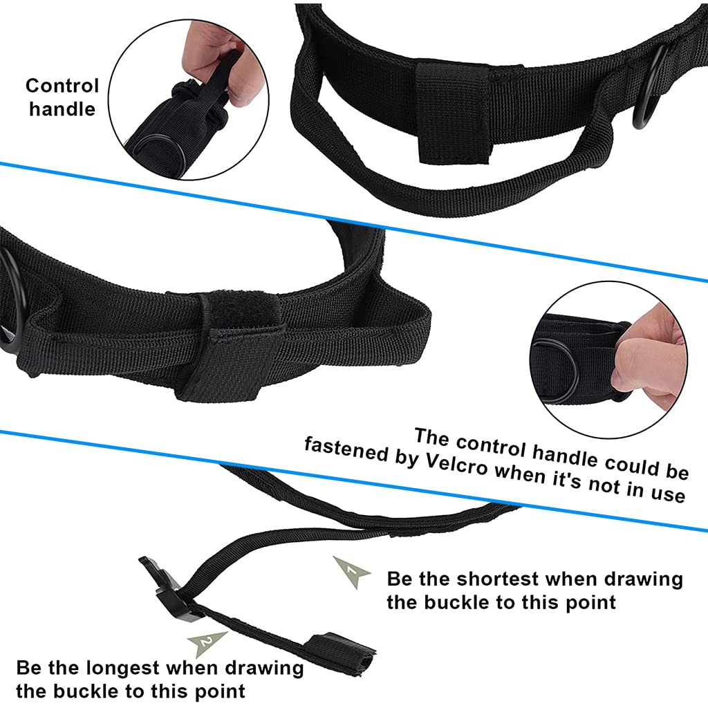 Qpets Dogs Collar for Large Dogs Adjustable Nylon Tactical Dog Collar with Strap Handle Dog Training Collar Quick Release Metal Buckle for Medium Adult Dogs(Black, L, 17''-20.5''/43-52cm)