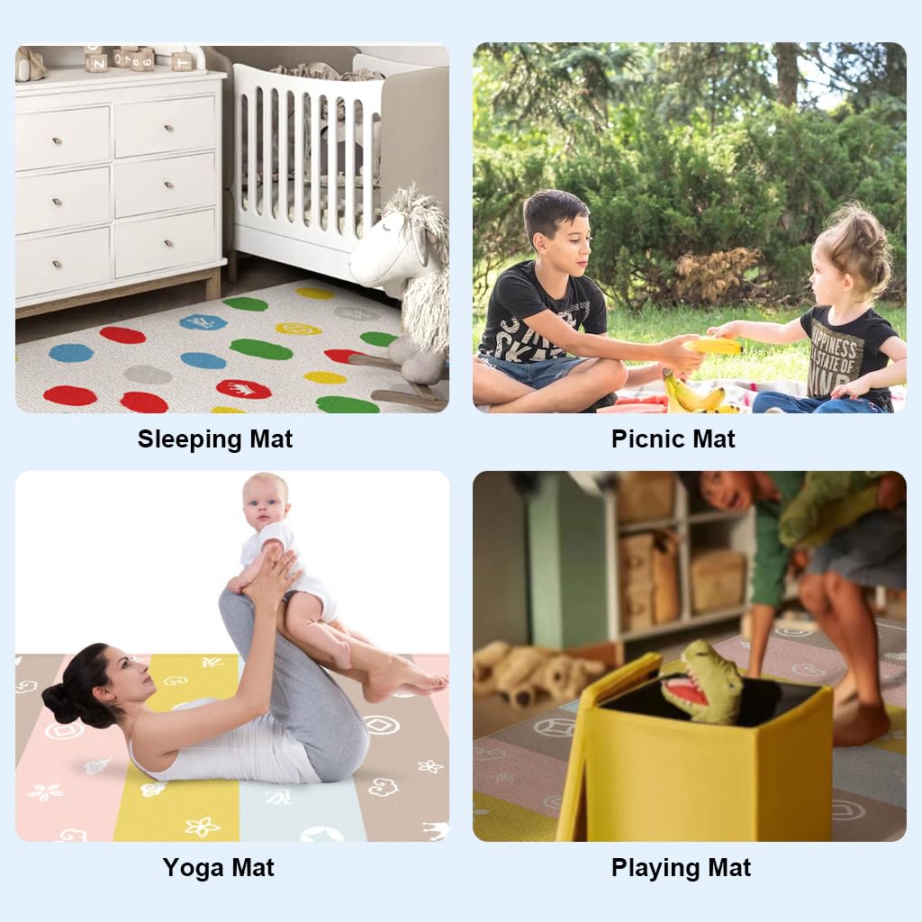 SNOWIE SOFT Baby Mats for Floor Baby Playing Mat Waterproof Folding Play Mat for Babies 0 to 12 Months Baby Play Gym & Mat Skin Friendly PE Baby Play Mats for Crawling Indoor Outdoor 70.8 x 39.3 Inch