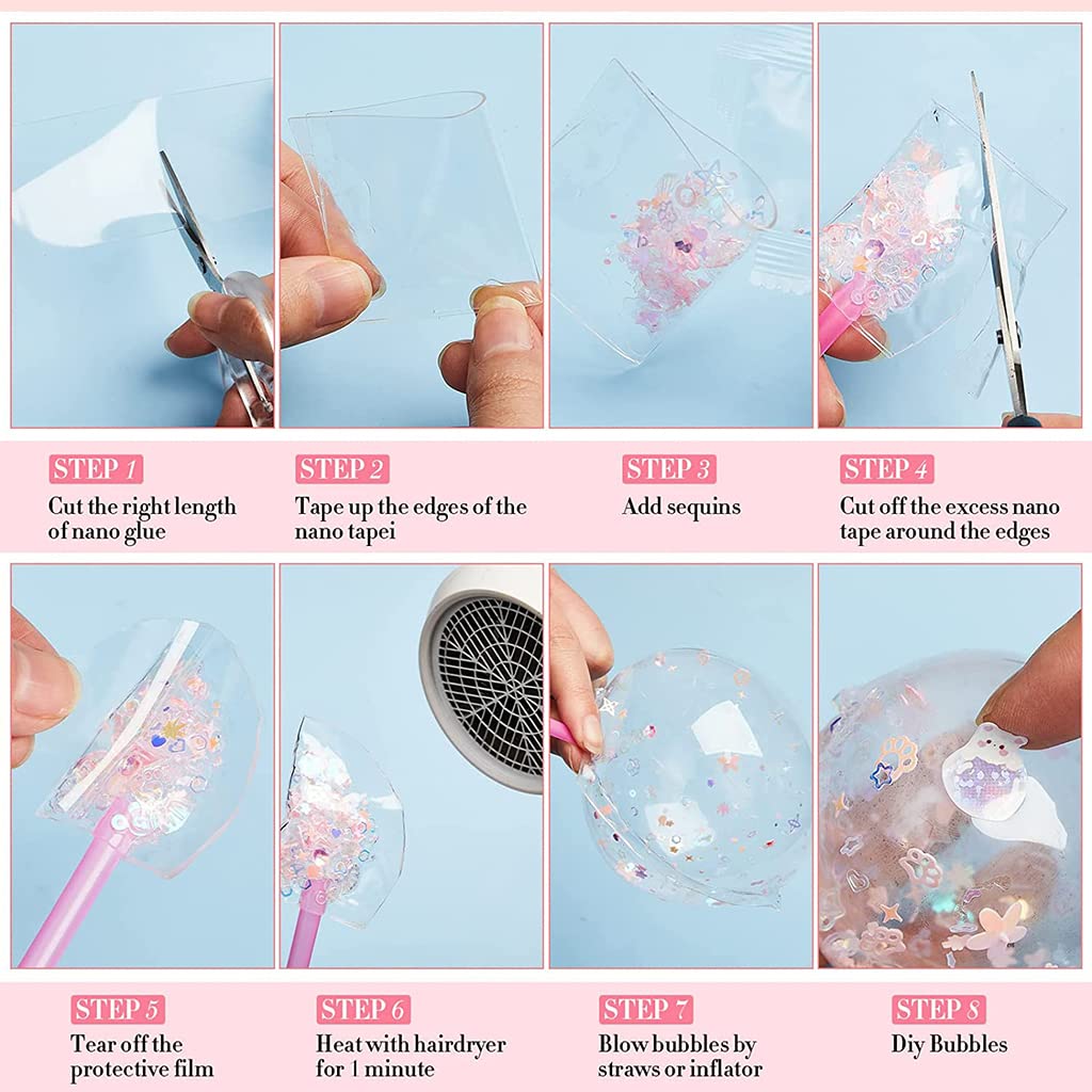 PATPAT Nano Tape Balloon DIY Kit Fun Tape, Supplies Kit with 1 Roll Nano Tape, Mini Color Beads, Sticker, Straw, Tape Bubble Kit for Birthday, Party and Wedding Supplies, Nanotech Tape Gift for Kids
