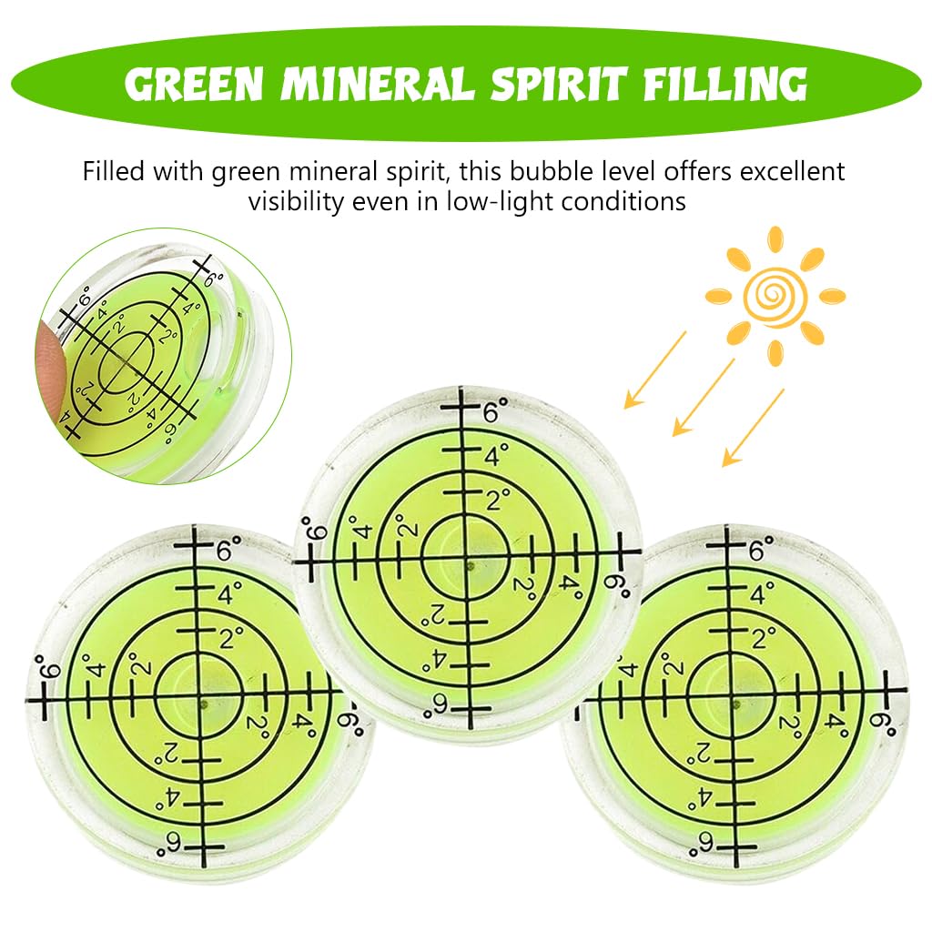 Serplex 3Pcs Circular Bubble Level Bullseye Level Acrylic Green Mineral Spirit Circular Level 360-Degree Leveling with Concentric Circles Marks Mini 3.2cm Diameter Pocket Bubble Level