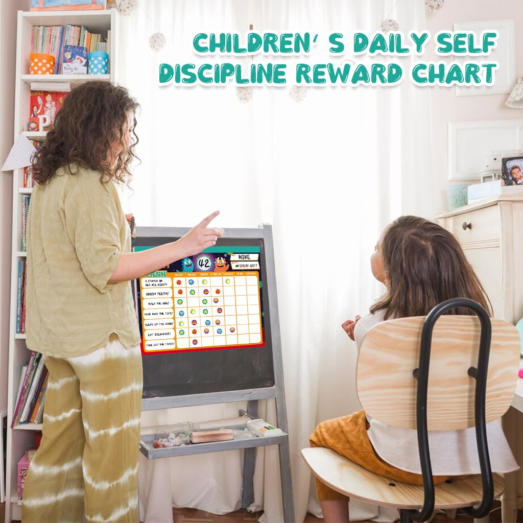 PATPAT Reward Chart Kids Daily Self-discipline Reward Chart with 27 Sheet Custom Behavior Self-Checking Table and 2280 Color Reward Stickers Magnetic Good Habit Cultivation Calendar for Kids Room
