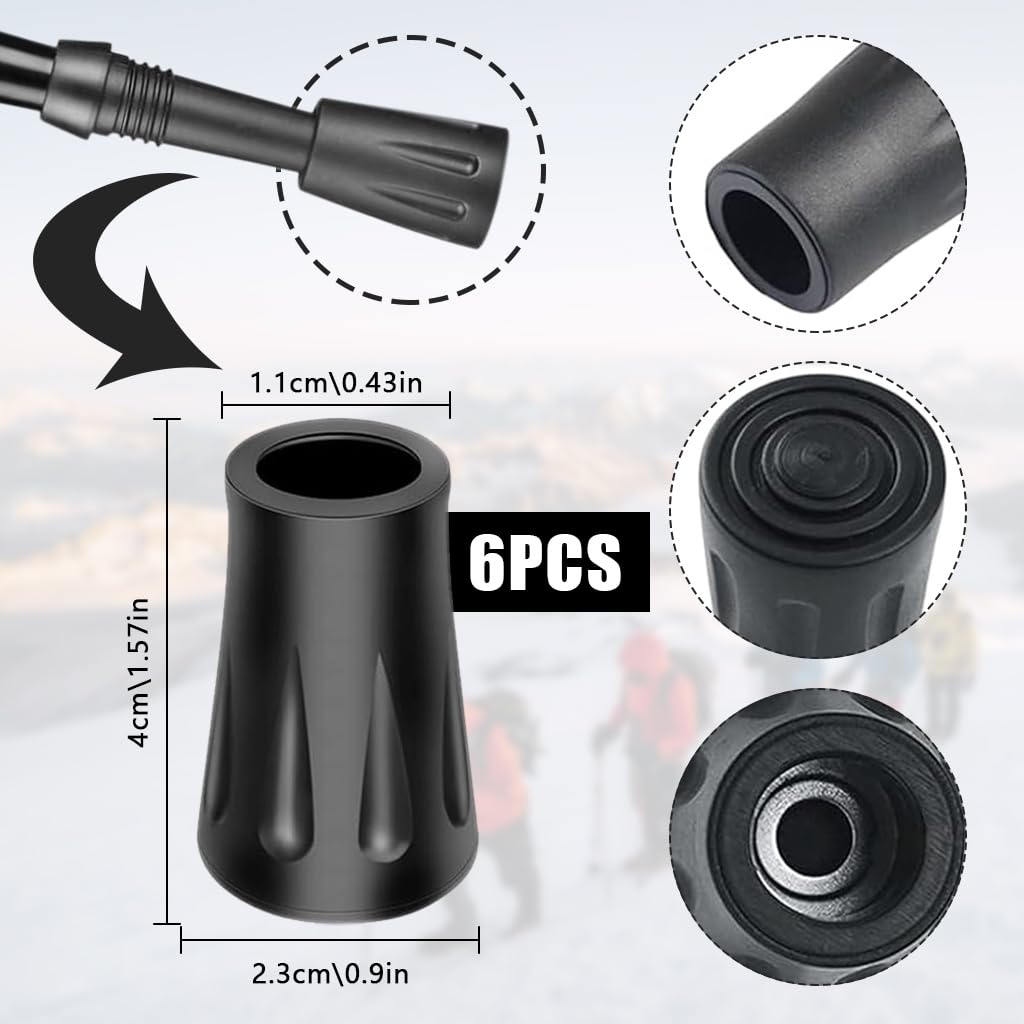 Proberos 6Pcs Trekking Stick Ferrule Rubber Walking Stick Tip Ferrule Wear Resistant Rubber Hiking Pole Universal Size Walking Stick Ferrule for Most Trekking Poles, Walking Canes, Hiking Sticks