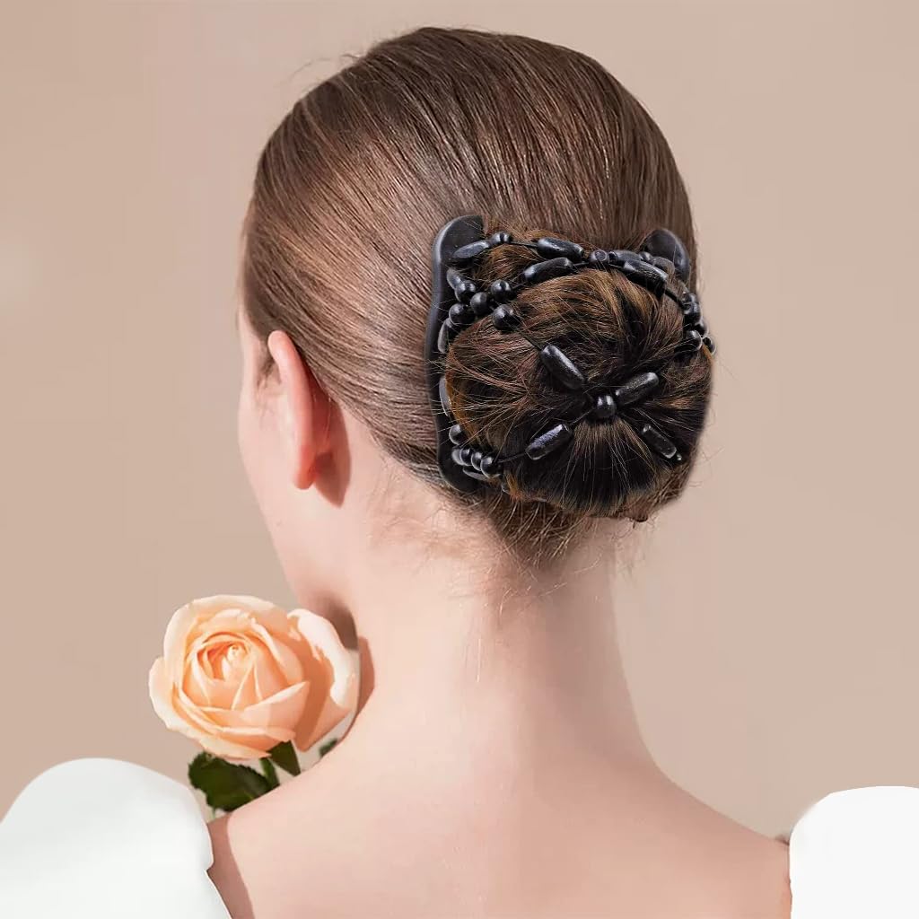 SANNIDHI Hair Magic Comb Clip Double Beaded Beads Elasticity Hairpin Stretchy Hair Combs For Women Hair Accessories