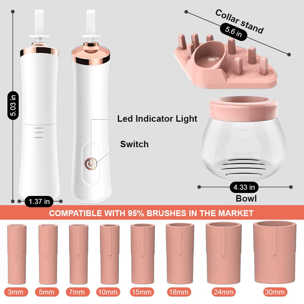 MAYCREATE 2-in-1 Upgraded Makeup Brush Cleaner and Dryer Machine, Electric Cosmetic Automatic Brush Spinner with 8 Size Rubber Collars, Wash and Dry in Seconds, Fit for All Size Brushes (Pink A)