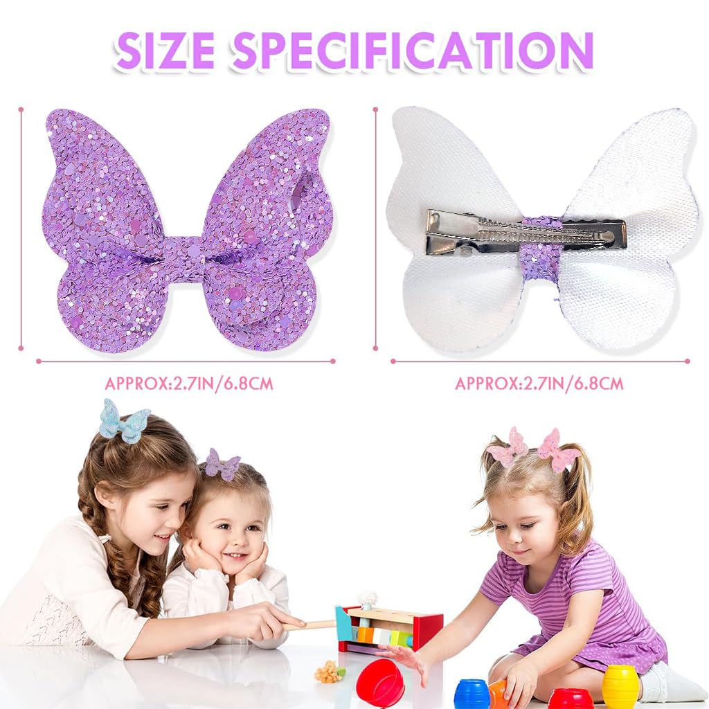 PALAY Hair Clips for Girls Kids 6Pcs Set, Glitter Butterfly Baby Hair Clips, Color Sequin Hair Bows Barrettes Non-slip Hair Accessories for Baby Girls, Toddlers, Children