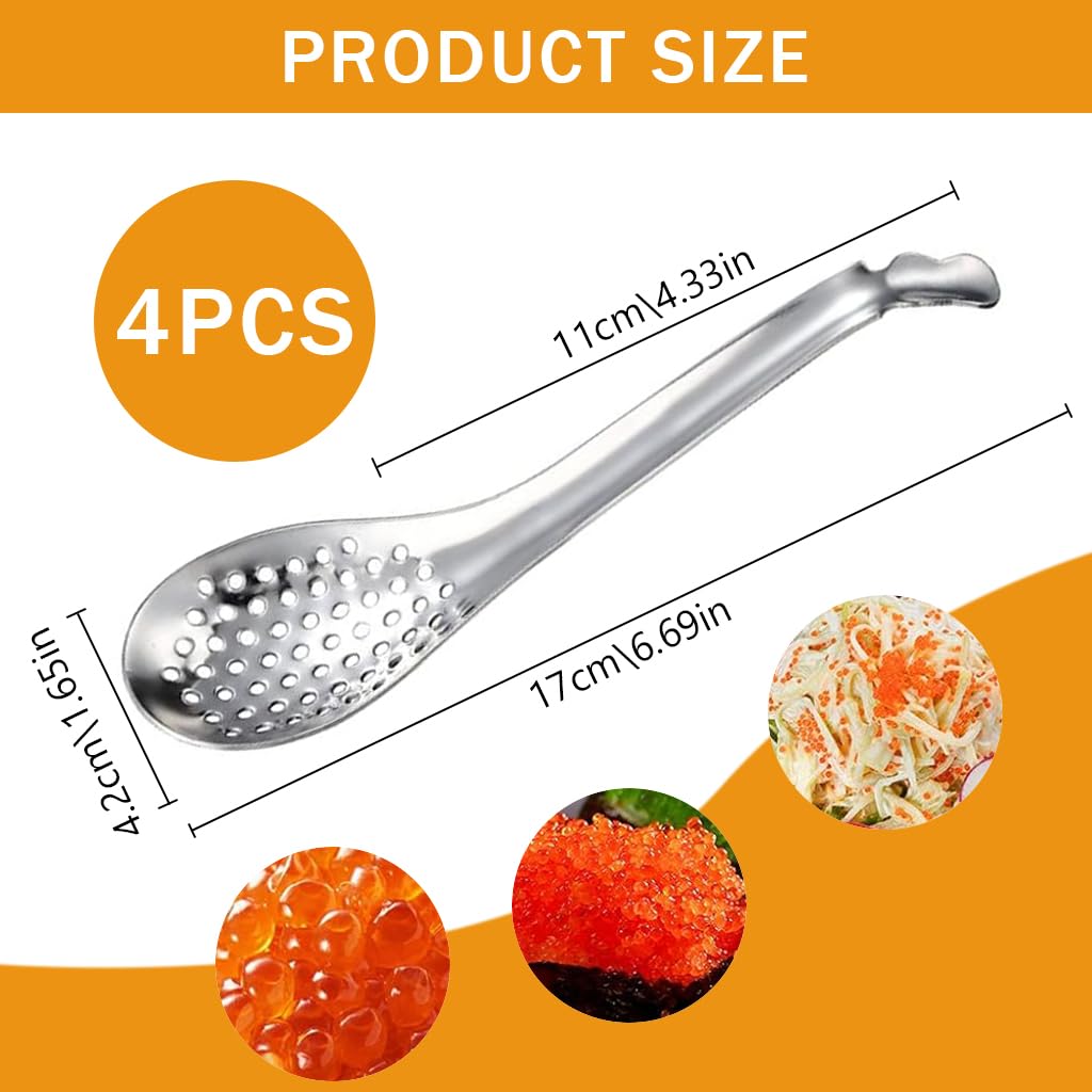 Supvox 4Pcs Spherification Spoon, Stainless Steel Caviar Spoon Perforated Slotted Spoon Kitchen Cutlery Set (Silver)