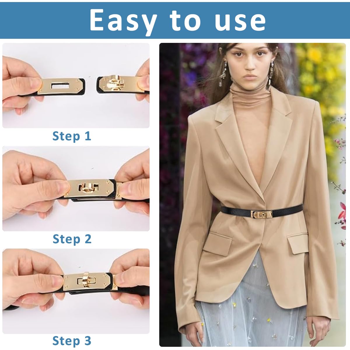 PALAY Waist Belt for Women Waist Band Slim Waist Belt PU Leather Waist Belt Dress Chain Belt Stylish Fashion Wardrobe Belt Accessories for Blazer, Suit, Dress, Gown (80-100cm)