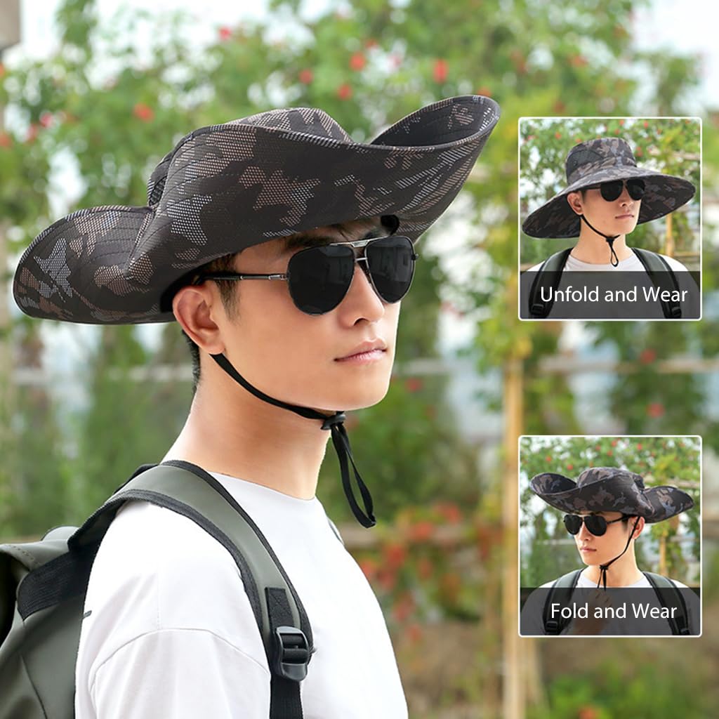 GUSTAVE Hat for Men, UPF50+ Extra Wide Brim Bucket Hat - Breathable & Adjustable Sun Hat with Flip-Up Design, for Men & Women - Ideal for Fishing, Hiking & Beach Trips, Camouflage