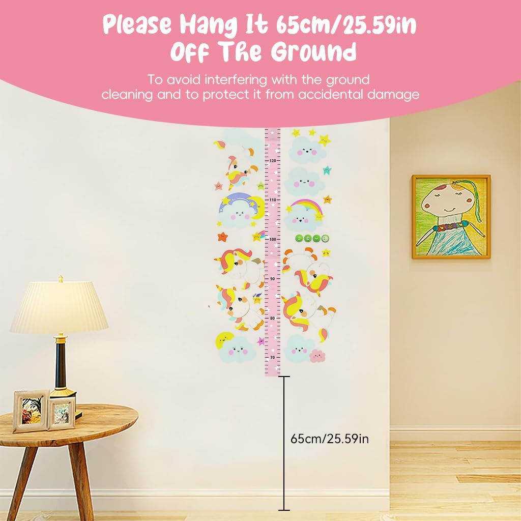 PATPAT Height Growth Chart for Kids Room 70-180cm Height Ruler with Magnetic Cartoon Pink Unicorn Marker Height Growth Chart Kids Room Decor