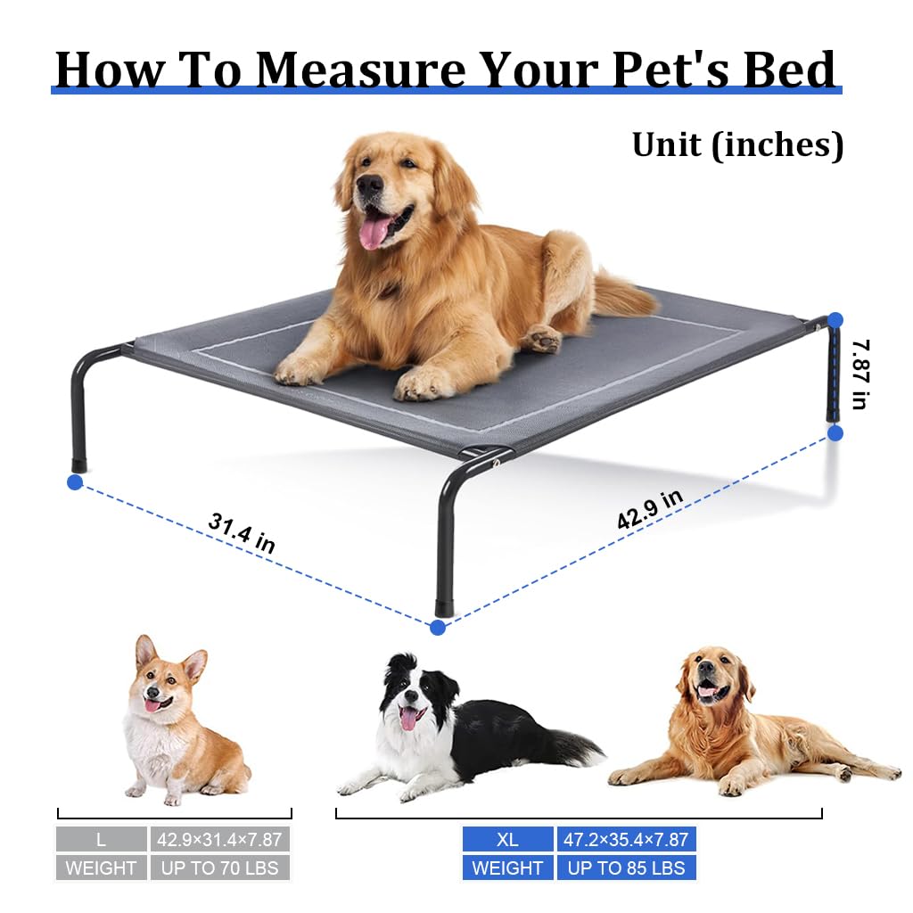 Qpets 43inch Dog Bed Breathable Mesh Pet Bed Cooling Pet Bed Dog Beds for Extra Large Medium Small Dogs Assemble Dog Cat Bed for Indoor Use Outdoor Camping