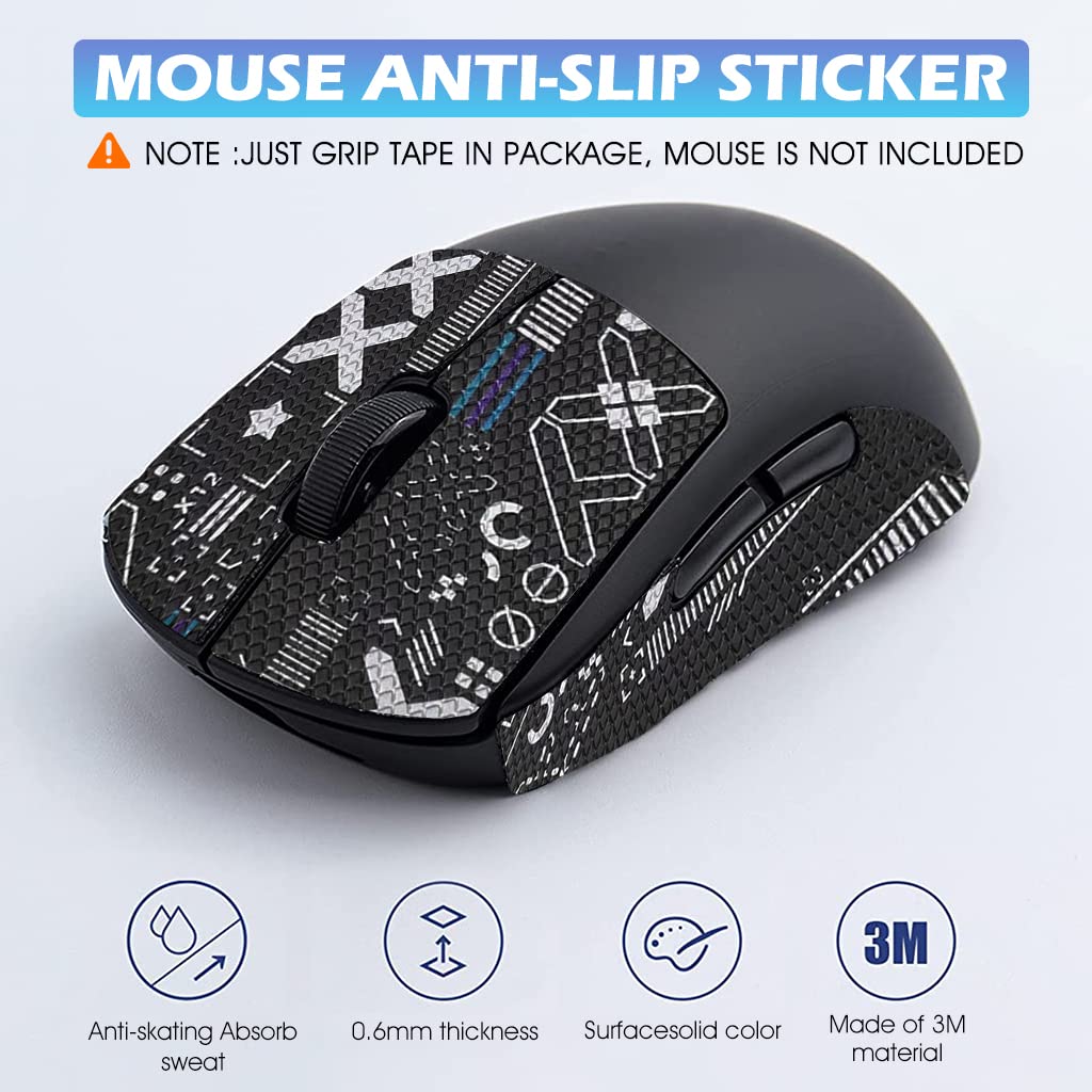 Verilux Mouse Grip Tape for Logitech G Pro Wireless Mouse Pre-Cutted Self-Adhesive Mouse Grip Tape Sweat-Proof Anti-Slip Non-Fading Gaming Mouse Skin Cool Mice Upgrade Kit (Mouse is NOT Included)