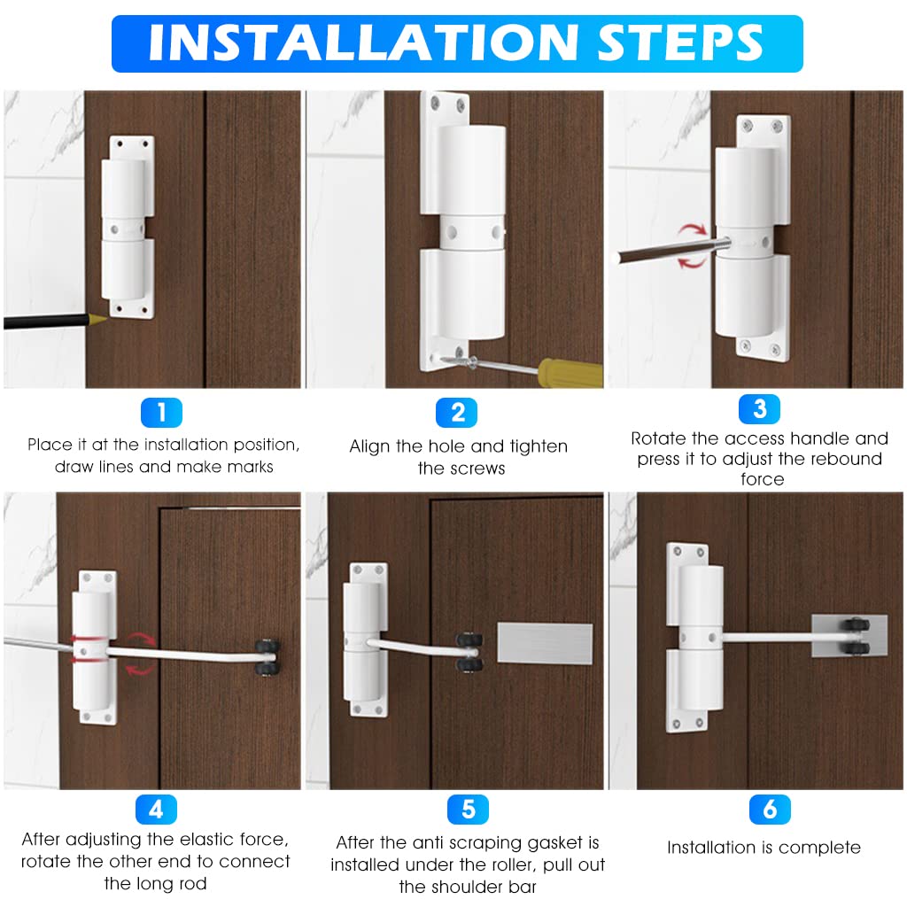 HASTHIP Door Closer, Zinc Alloy Automatic Safety Spring Door Closer, Adjustable Closing Door Hinge, Quiet Door Closer for Wooden Door, Metal Door, Security Door, Weight Up to 30 Kgs (White)