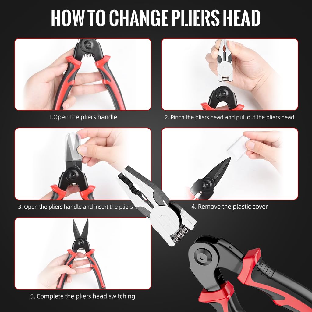 HASTHIP 5-In-1 Multifunctional Wire Stripper, Combination Interchangeable Pliers Kit, Wire Stripper, Wire Crimping Tool, Linesman Pliers, Cable Cutter, Electricians Scissor with Storage Case
