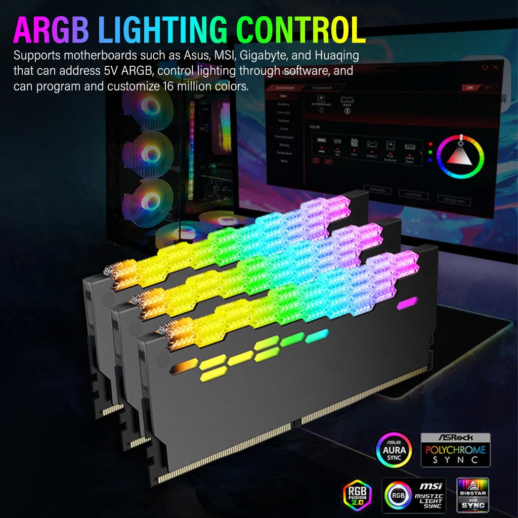 Verilux RAM Cooler ARGB DDR Memory RAM Cooler DDR Heatsink Aluminium Alloy Heat Sink Modification PC Game MOD for DDR3/DDR4 Compatible with ASUS Aura Sync/Gigabyte RGB/MSI Mystic Light Sync