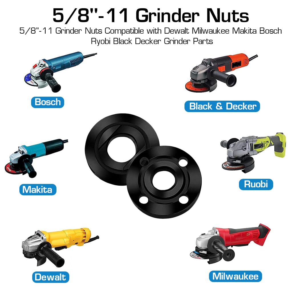 Serplex Angle Grinder Wrench Attachment Angle Grinder Nut 4PCS Grinder Flange Nut 5/8-11 Grinder Nuts Compatible with Dewalt Milwaukee Makita Bosch Ryobi Black Decker Grinder Parts