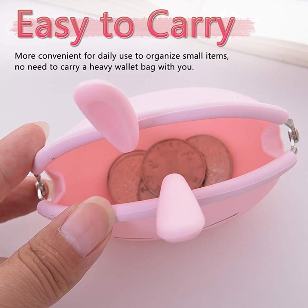 SANNIDHI 2 Pcs Silicone Coin Purse for Girls Stylish Coin Pouch Bag, Cute Bunny Small Coin Purse for Kids, Storage of Change, Small Accessories Wallet For Girls (Pink+White)