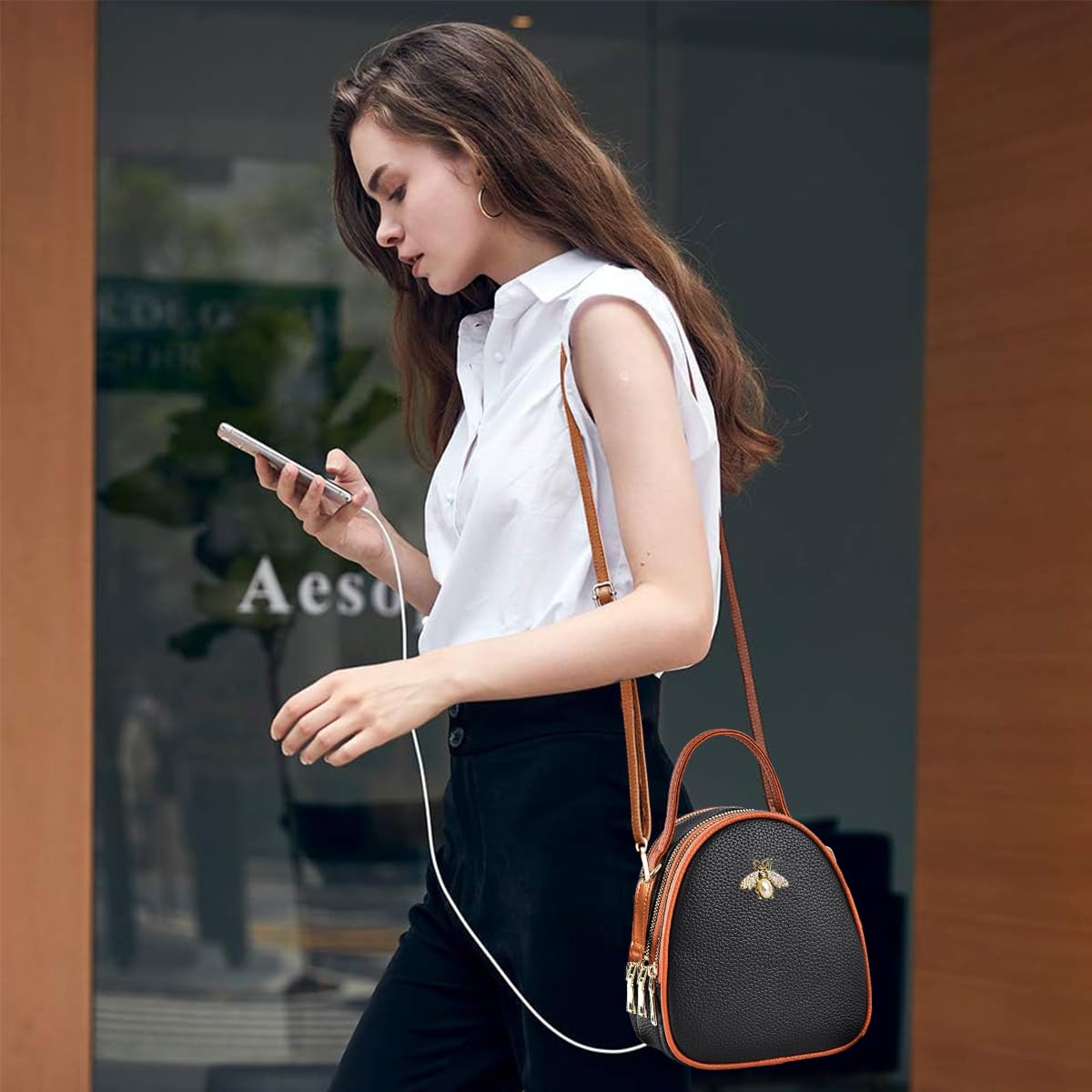 PALAY Women Sling Bag Fashion PU Daily Bag Small Crossbody Bag Shoulder Bag Hand Bag for Women Multi Layer Sling Bag with Detachable Shoulder Strap