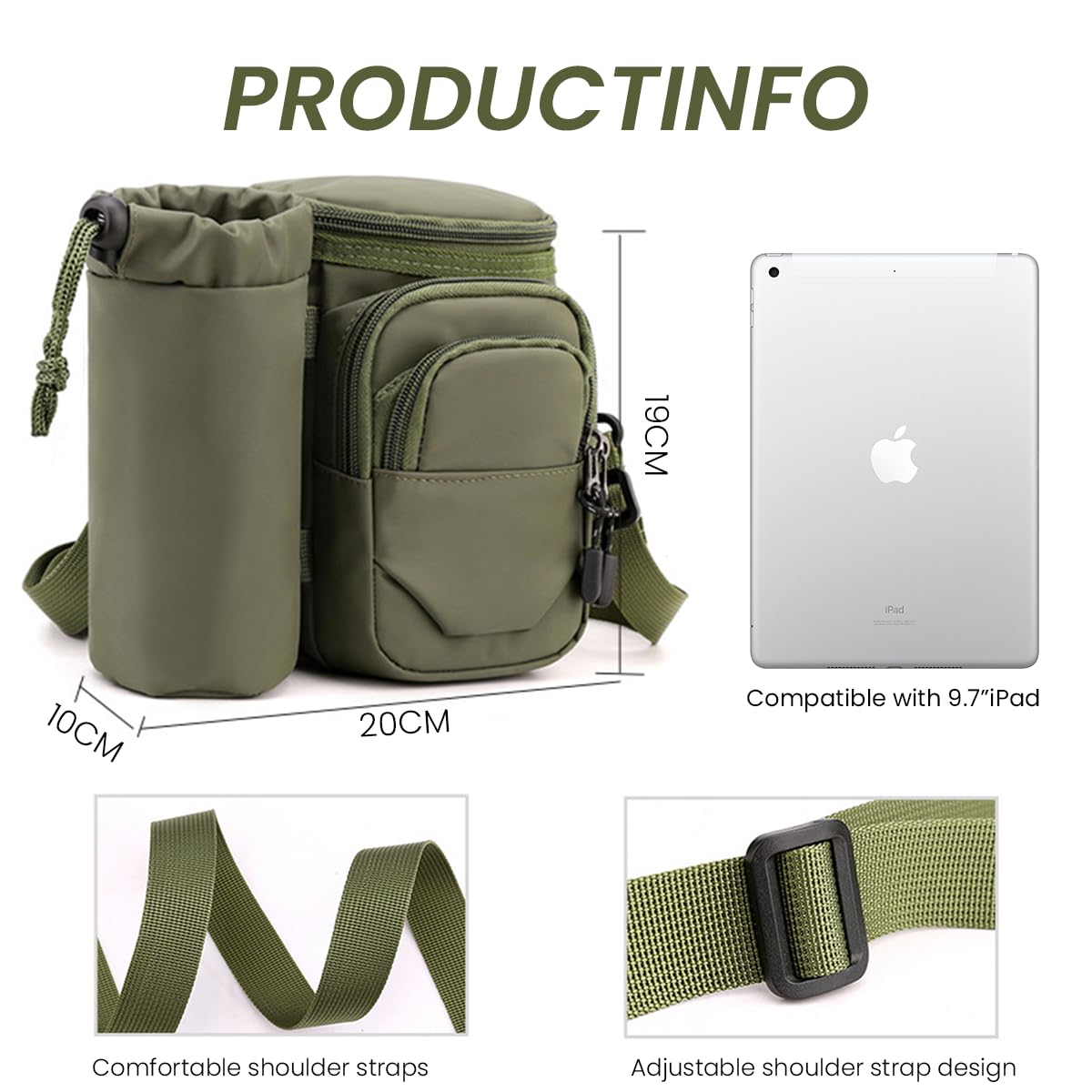 GUSTAVE Sling Bag for Men to Carry Water Bottle Unisex Cross Body Bag Messenger Bag Multi Pocket Shoulder Bag Oxford Cloth to keep Mobiles, Keys and Wallets for Hiking, Travel