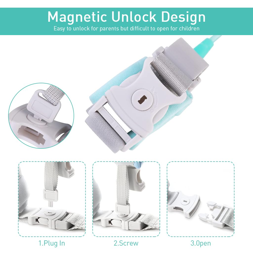 SNOWIE SOFT Anti Lost Wrist Link, Toddler Walking Leash with Anti-open Lock, 360 Degree Swivel Wrist Design Elastic 6.6ft Child Wrist Leash, Kids Leash for Supermarket Mall Airport Amusement Park