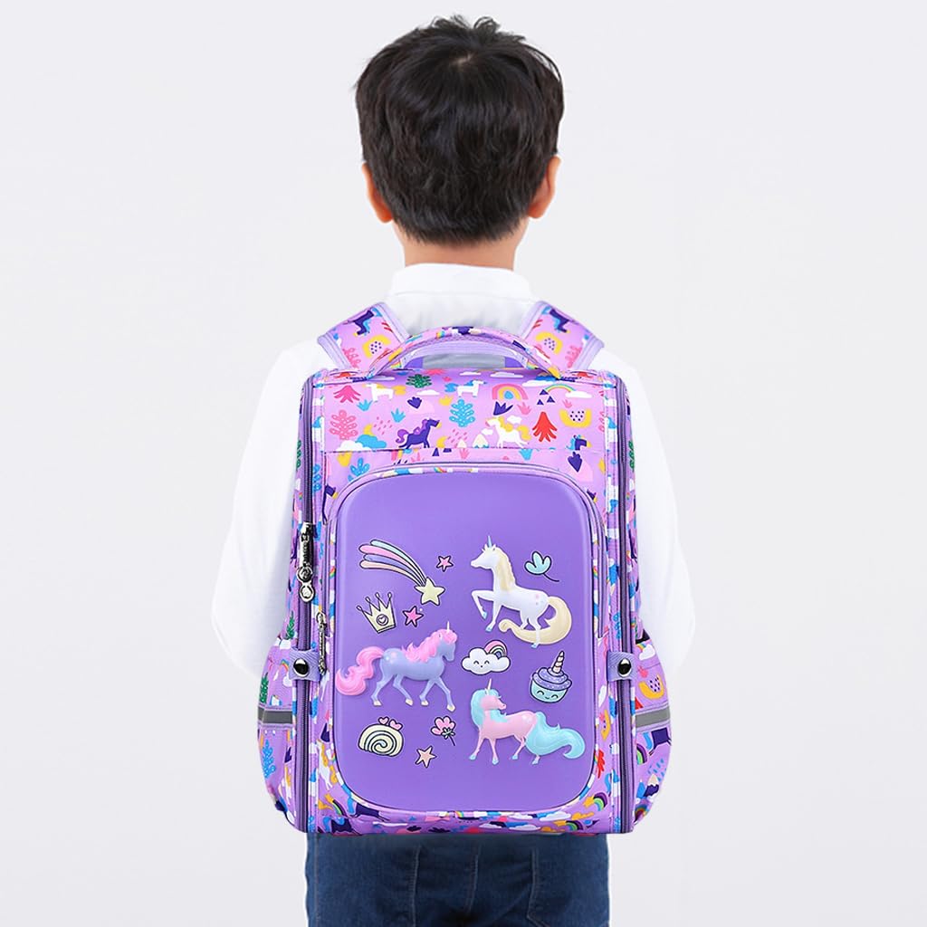 PALAY Girls School Backpack Unicorn Cartoon Backpack Primary Bookbag Girls Backpack for School, Travel, Camping, Waterproof Burden-relief Backpack School Gift for Kids 6-12 Years Old