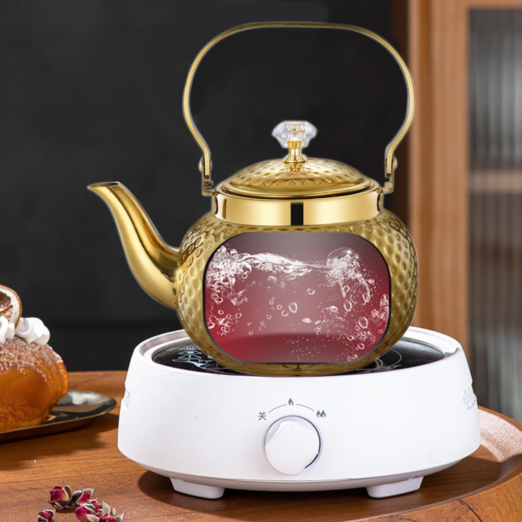 Supvox 1.2L Teapot Golden Stainless Steel Teapot with Removable Tea Infuser Luxury Golden Teapot with Lid & Handle Delicate Teapot for Loose Tea, Tea Bags