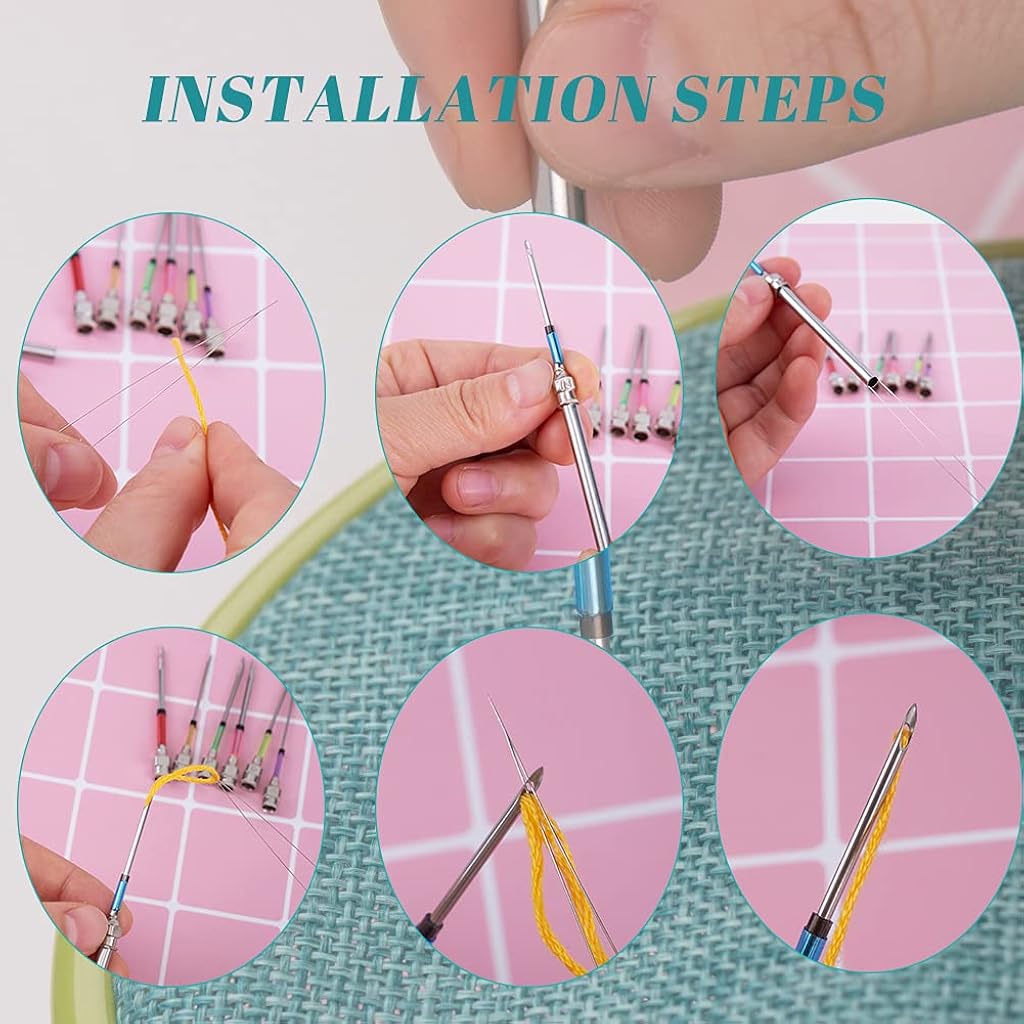 HASTHIP 15 Pcs Tufting Punch Needles Kit for Women Girl with Different Thickness Pinholes,Embroidery Stitching Punch Needle for Cross Stitch Tools Knitting Needle Art Handmaking Sewing