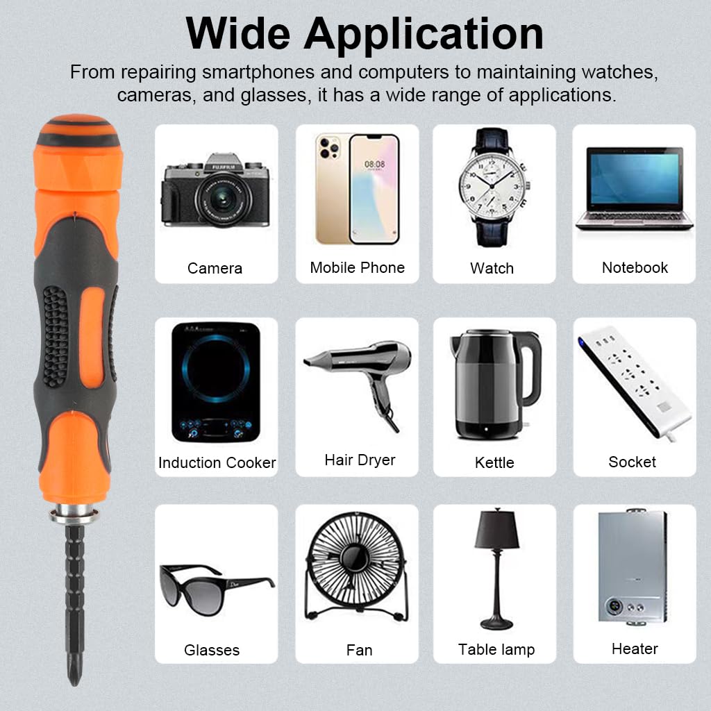 Serplex Specialized Screwdriver Set 16 Chrome Vanadium Steel Screwdriver Bits Long Shank Screwdriver Bits Rubberized Handle Screwdriver Repairing Tool for Electric Appliance, PC, Tablet