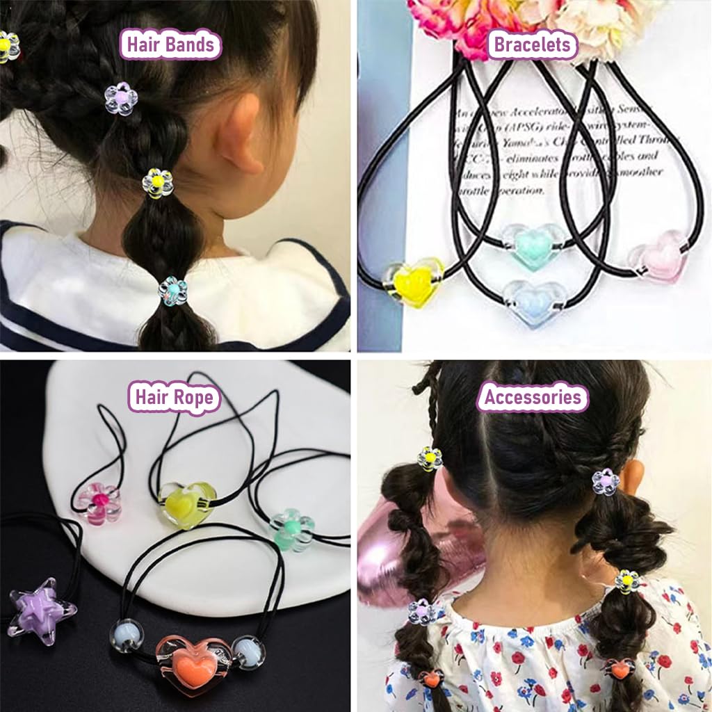 SANNIDHI 174pcs Acrylic Beads for Jewellery Making Kit, Macaron Color Crystal Beads for Bracelet Making, Double Layer Star Heart Flower Round Cute Aesthetic Beads for DIY Hair Ties