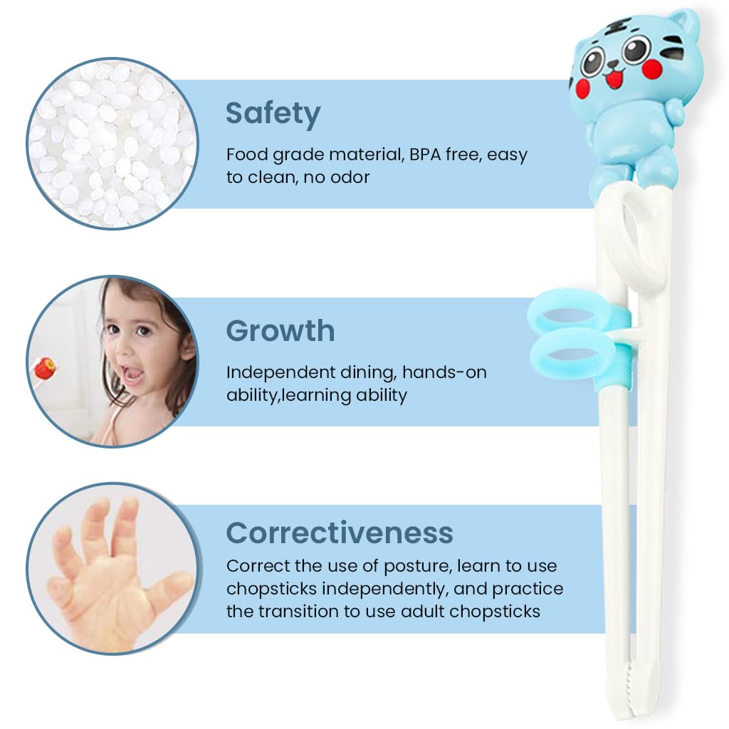 SNOWIE SOFT Baby Spoon and Fork Set for Toddler Kids with Chopsticks & Case, 304 Stainless Steel with PP Cartoon Handle Utensils Set for Baby Feeding, Training Self Feeding, Safety and BPA Free