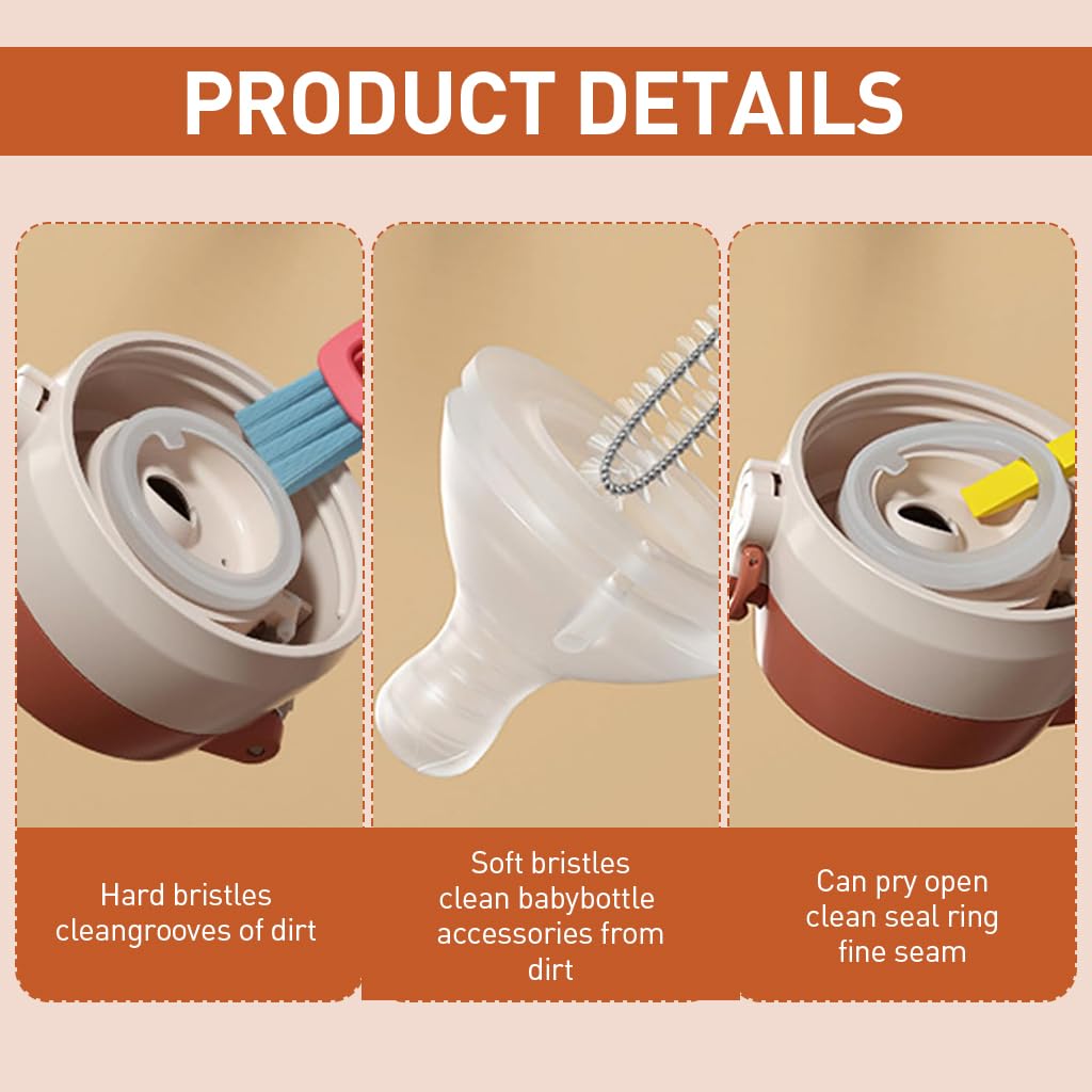 HASTHIP 3Pcs Bottle Cleaning Brushes 3 in 1 Water Bottle Cleaning Brushes, Dual Head Cleaning Brush with Folding Sealing Ring Removal Tool Cute Kitchen Cleaning Brush
