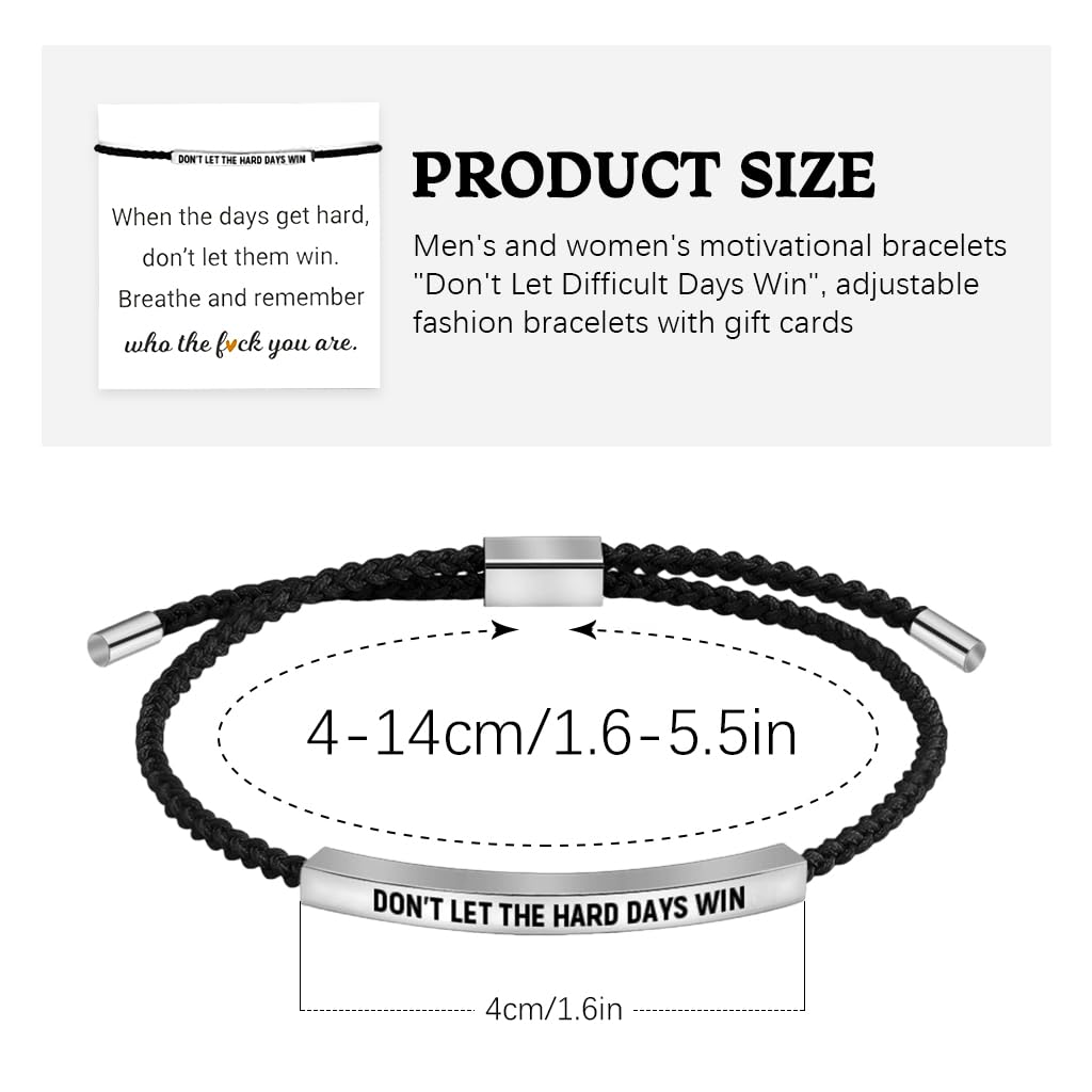 SANNIDHI Motivation Bracelet for Men Women 'Don't Let the Hard Days Win' Inspirational Bracelet with Gift Card Adjustable Fashion Bracelet Gift for Men Women