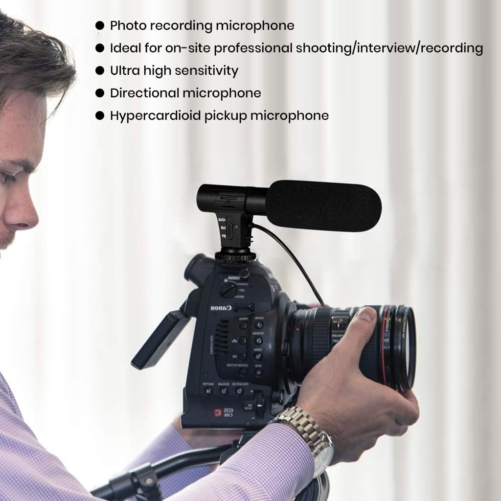 ZORBES Camera Microphone Supercardioid Directional Camera-mount Shotgun Microphone Video Microphone Battery Operated Shotgun Microphone Universal Compatible with Standard Microphone Mount & Hot Shoe