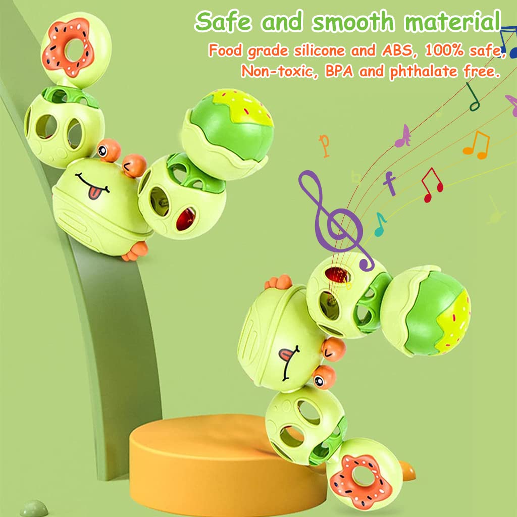 PATPAT Rattles for Baby 0-6 Months Cartoon Crab Sensory Teething Toys for Babies 360 ° Rotation Rattle Toy BPA-Free Soothing Toy Toddler Activity Toys New Born Baby Toys Gifts for Boys Girls- Green